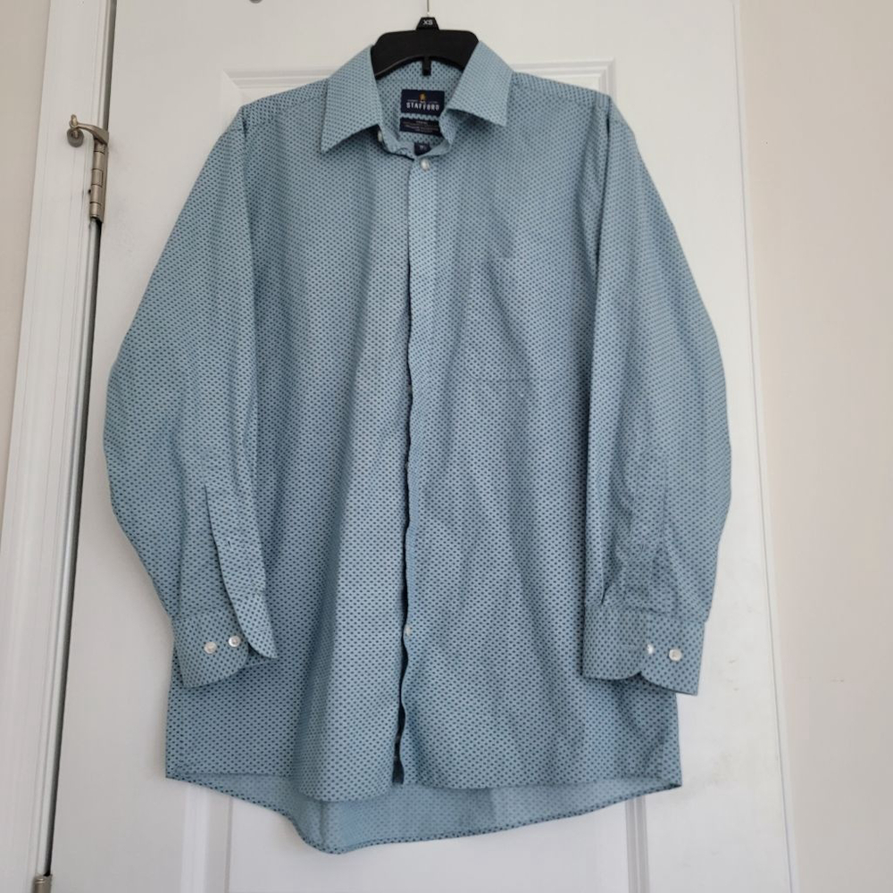 Men's Stafford Light Blue Navy Patterned Dress Shirt Neck 16.5